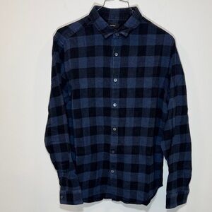 Theory Men's Navy and Black Checkered Shirt